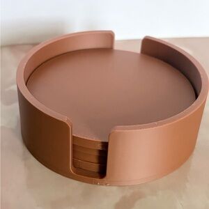 Round Brown Silicone Coaster Set with Holder. 3D printed.